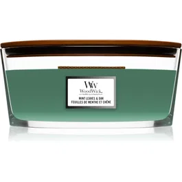 Woodwick Mint Leaves & Oak lumânare parfumată cu fitil din lemn (hearthwick) 453,6 g