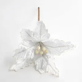 Decoratiune Craciunita catifea, alb, 25 x 30 cm