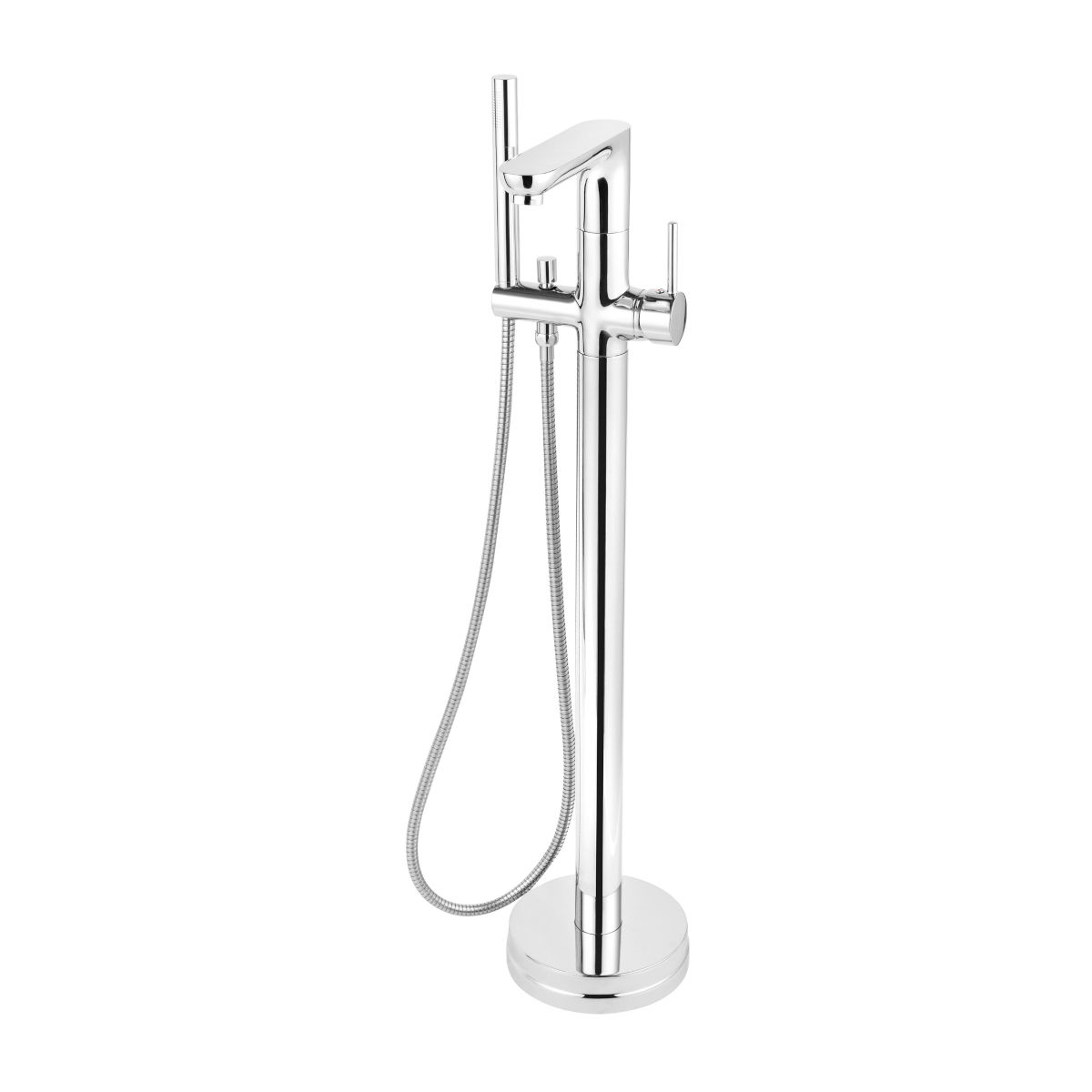 Baterie stativa cada freestanding Ferro Fiesta BFI11F, monocomanda, set dus inclus, montaj in pardoseala, reversibila, crom 85,7 x 68,7 x 21 cm