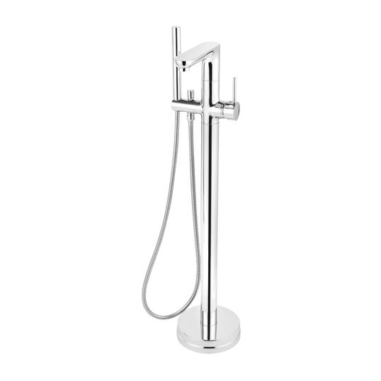 Baterie stativa cada freestanding Ferro Fiesta BFI11F, monocomanda, set dus inclus, montaj in pardoseala, reversibila, crom 85,7 x 68,7 x 21 cm