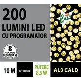 Instalatie Sir pentru interior, Cris, alb cald, 200 led, 8 functii, L: 10 m, alimentare la retea